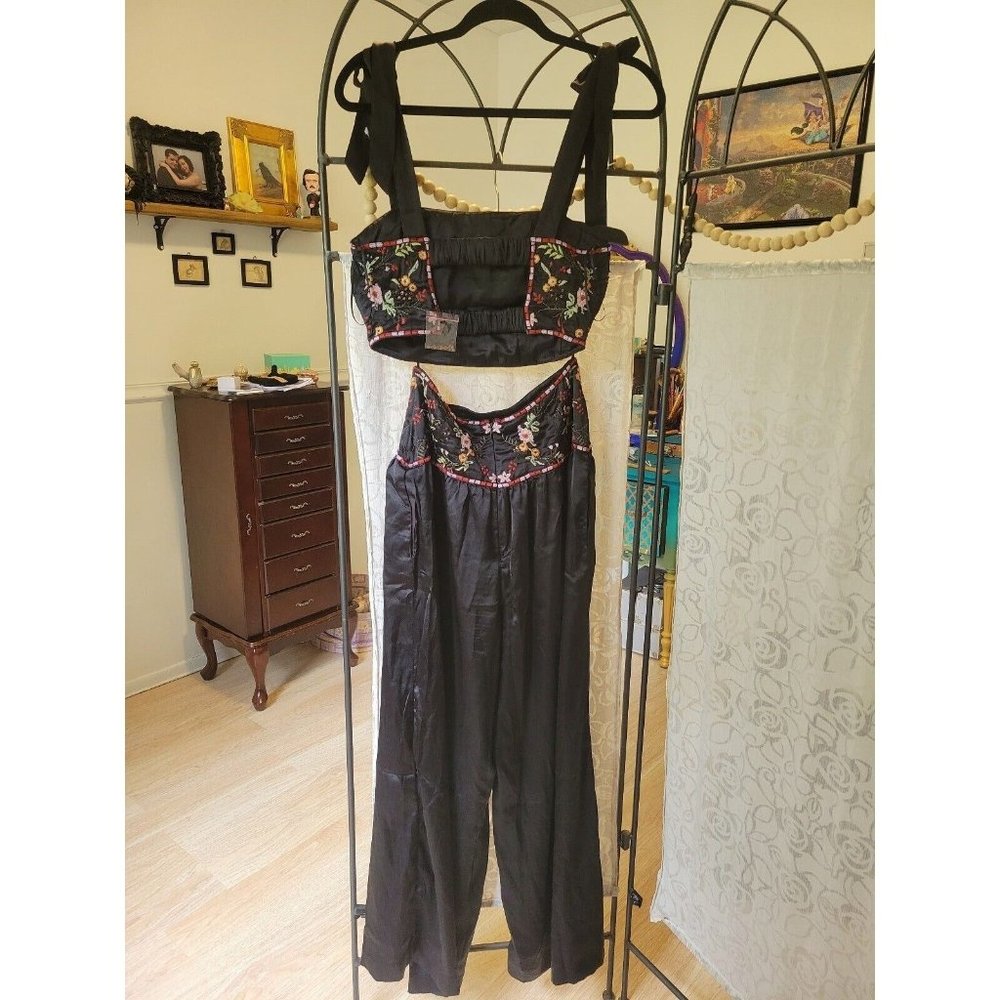 New sz 4 free people beaded crop top 2 pc petra set pants beaded embroidered - Picture 2 of 5